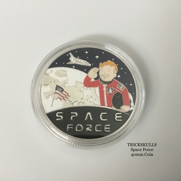 Space Force Enamel Coin in Stainless and Glass Locket & Custom Wheat Link Chain - Picture 4 of 10